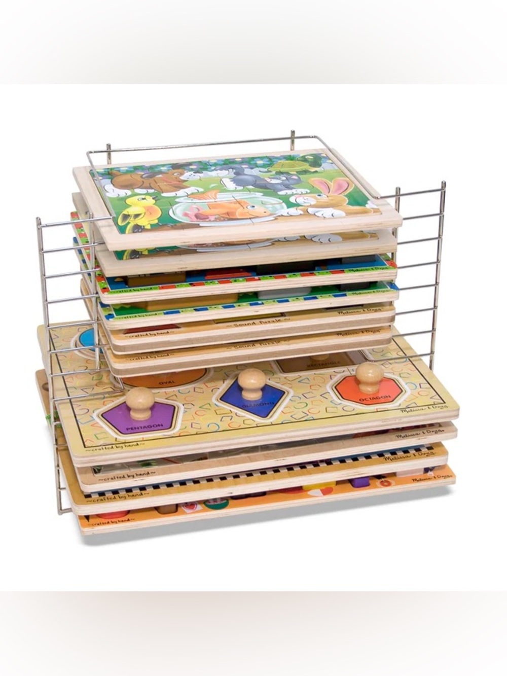 Melissa & Doug Deluxe Metal Wire Storage Rack for 12 Small & Large Puzzles